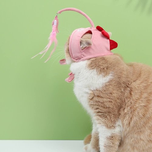 MiOYOOW Cat Feather Toys, Head-Mounted Cat Toy Interactive Cat Hat Feather Toy with Hook Design for Indoor Kitten Cats Play Chase