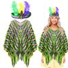 QLINLEAF Mardi Gras Poncho Feather Headband for Women Halloween Venetian Carnival Party Supplies