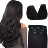 Black Hair Extensions Clip in Human Hair,4 Pieces Real Hair Extensions Clip ins Remy Human Hair Clip on Double Weft Lace Hair Extensions Full Head for White Women 18 inch 100G