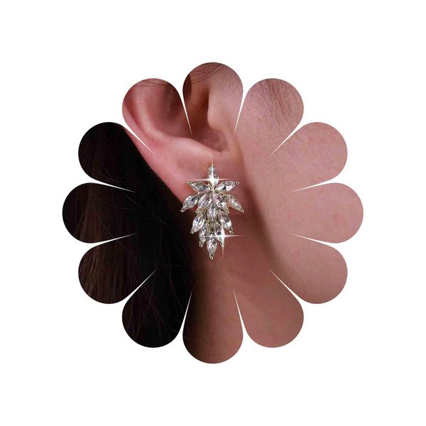 Sttiafay Vintage Crystal Leaf Earrings Leaf Cluster Cz Earrings Gold Rhinestone Leaf Drop Earrings Sparkly Cz Wedding Stud Earrings Jewelry for Women and Girls