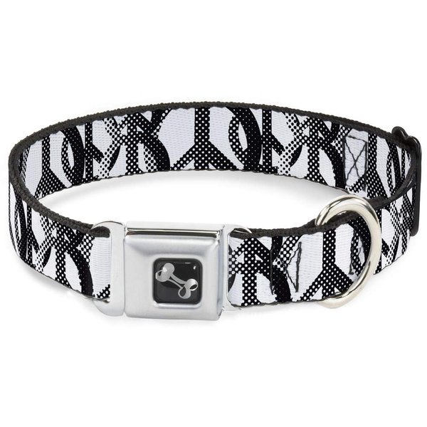 Dog Collar Seatbelt Buckle Peace Dots White Black 16 to 23 Inches 1.5 Inch Wide