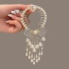 FIABLE COLLECTION Premium Rhinestone Bow Fringe Ponytail Hair Claw Clips For Women & Girls | Women's Fancy Pearl Flower Tassels Hair Bun Styling Accessories