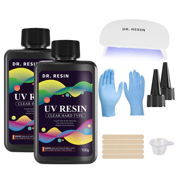 DR. RESIN UV Resin 200g with Light, Ultraviolet Upgrade Clear Epoxy Resin Kit for Jewelry Making, DIY Art Craft