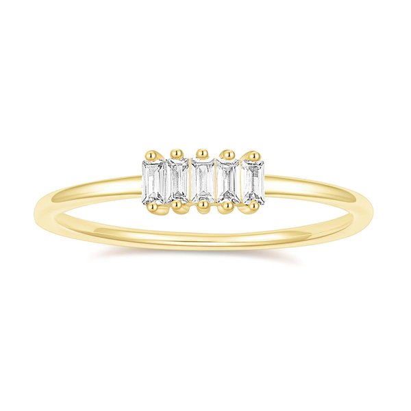 TIGRADE 1.5mm Eternity Ring 14k Gold Plated Stacking Ring Baguette Cubic Zirconia Petite Wedding Band for Women Size 3-12, Gold, Size 8