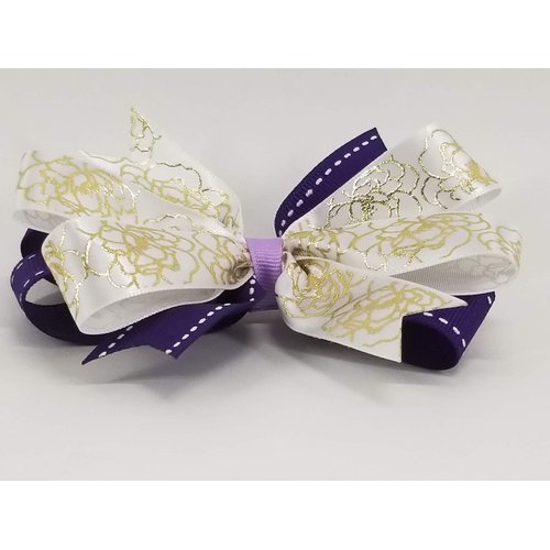 Gold Flowers & Purple Hair Bow