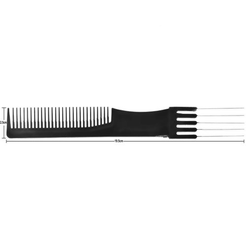 FUTAI Salon Style Hair Combs Black 6 Packs Handmade Hair Pick Barber Comb Carbon Fiber Lift Teasing Comb with Stainless Steel Metal Prong