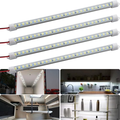 LMGYES 12V Interior LED Light Bar for Car,12V LED Light Strip 54 LEDs Lighting Super Bright 7000K White Color DIY Cabinet LED Light Strip for Car,Trailer,Motorhome,Van,RV,Truck Bed Lights(4 Pack)