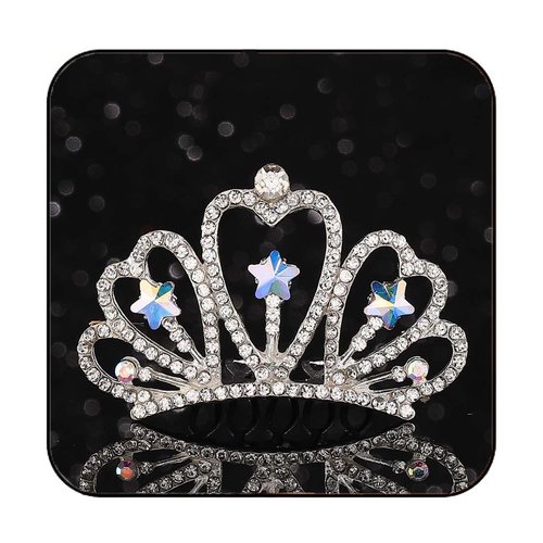 Kilshye Princess Tiara Comb Girls Silver Crown Haircomb Star Rhinestone Tiaras Hair Combs Birthday Party Crowns Headdress for Kids (Silver)