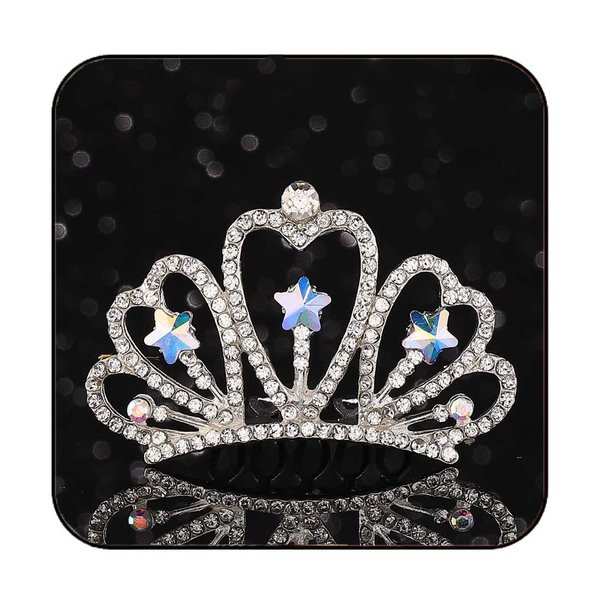 Kilshye Princess Tiara Comb Girls Silver Crown Haircomb Star Rhinestone Tiaras Hair Combs Birthday Party Crowns Headdress for Kids (Silver)