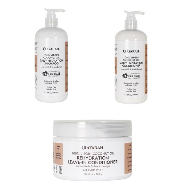 Coconut Daily Hydration Hair Care Bundle | Conditioner(17 Fl. oz), Shampoo(17 Fl.oz), Leave-in Conditioner(10 oz) | Hydrating, Fortify, Anti-Frizz/Breakage for Healthier Hair