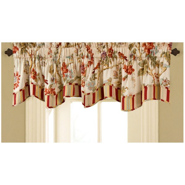 Waverly Charleston Chirp Modern Farmhouse Floral Rod Pocket Valance for Windows in Bedroom, Kitchen, or Living Room, 50" x 16", Papaya