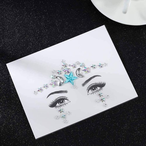 Ludress Face Gems Crystal Face Jewels Star Rhinestone Eye Temporary Tattoos Makeup Stickers Halloween Festival Outfit Rave Accessories for Women and Girls(Blue)
