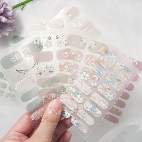 Wsiliana 84pcs Full Nail Wraps Art Polish Strips Stickers Self-Adhesive Green White Gradient Glitter Stick with 3D Design for Women Girls Sticky DIY Decals 6 Sheets (06)