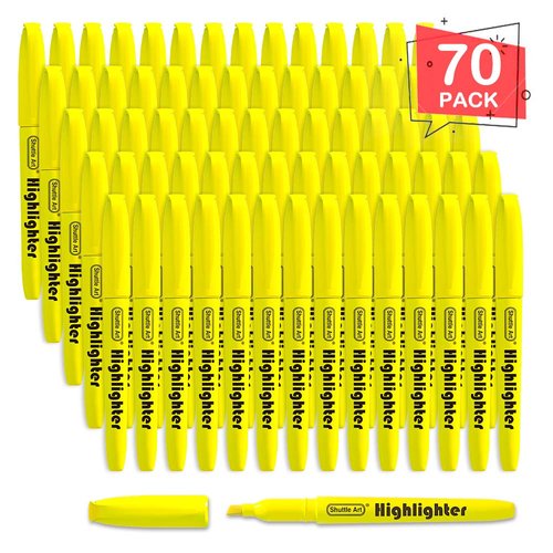 Shuttle Art 70 Pack Highlighters, Yellow Highlighters with Versatile Chisel Tip, Highlighter Markers Bulk in Vibrant Color for Highlighting as Office, School Supplies