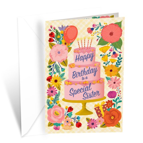 Prime Greetings Sister Birthday Card, Made in America, Thick Card Stock with Premium Envelope Packaged in a Reusable Presentation Mailer, Eco-Friendly, 5in x 7.75in