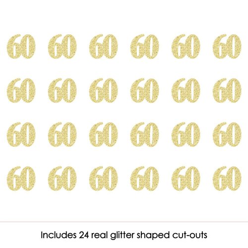 Big Dot of Happiness Gold Glitter 60 - No-Mess Real Gold Glitter Cut-Out Numbers - 60th Birthday Party Confetti - Set of 24