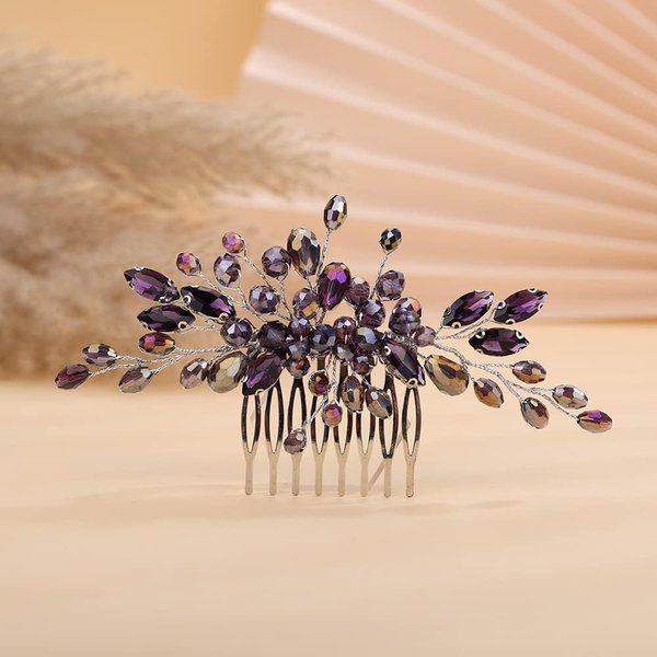 Rumtock Purple Rhinestones Beads Silver Hair Comb Side Headpiece for Wedding Brides Women Girls Handmade Hair Accessories (Purple)