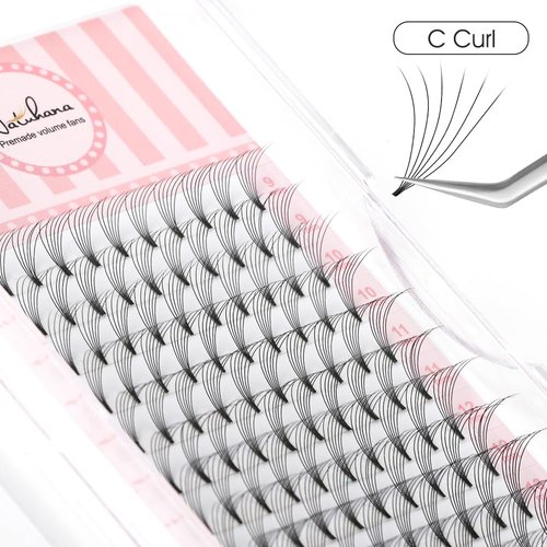 NATUHANA Premade Fans Eyelash Extension 6D Short Stem 0.07mm C Curl 8-14mm Mixed Tray Russian Volume Lash Pre made Fan False Lashes Short Root Lash Supplies Lash Extensions (8-14 MIX, 6D black;0.07 C)