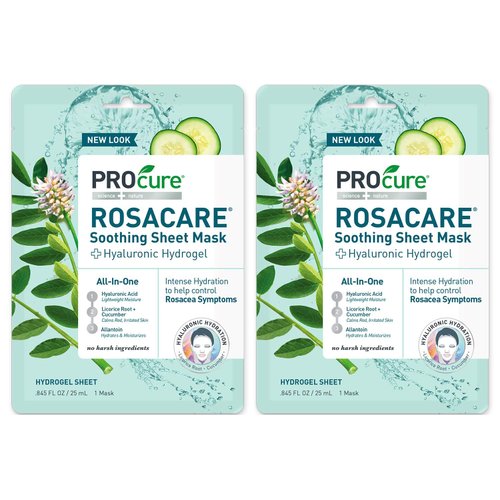 PROcure Rosacare Soothing Sheet Face Mask with Hyaluronic Hydrogel for Rosacea Symptoms, 2 Masks