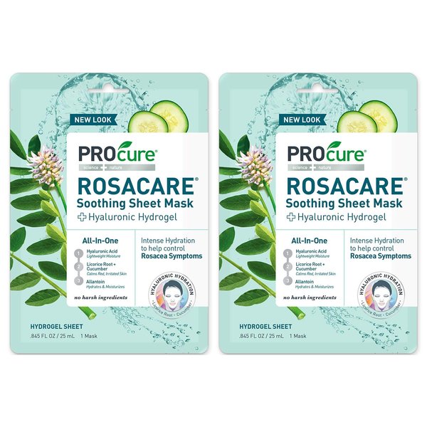 PROcure Rosacare Soothing Sheet Face Mask with Hyaluronic Hydrogel for Rosacea Symptoms, 2 Masks