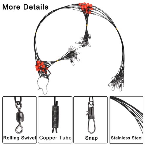 Saltwater Fishing Wire Leader Fishing Leaders with Swivels Snaps Stainless Steel Sulf Fishing Rigs Fishing Gear Tackles for Lures Bait Hooks (2arm rigs)