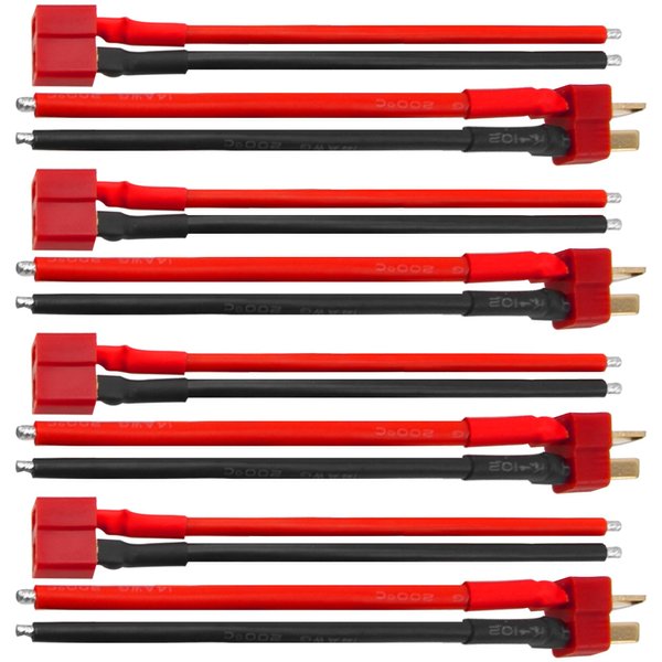 4Pairs HIRCQOO T-Plug Deans Style Connector Plug Male Female Connector with 3.93'' 14AWG Silicone Wire Adapter for RC Car Truck Boat Drone Lipo Battery ESC Charger