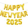 16 Inch Gold 2025 Happy New Year Balloons, Big 2025 Happy New Year Letter Balloons Foil Gold Balloons for 2025 Happy New Year Eve Celebration Decorations Party Supplies New Years 2025 Balloons Gold