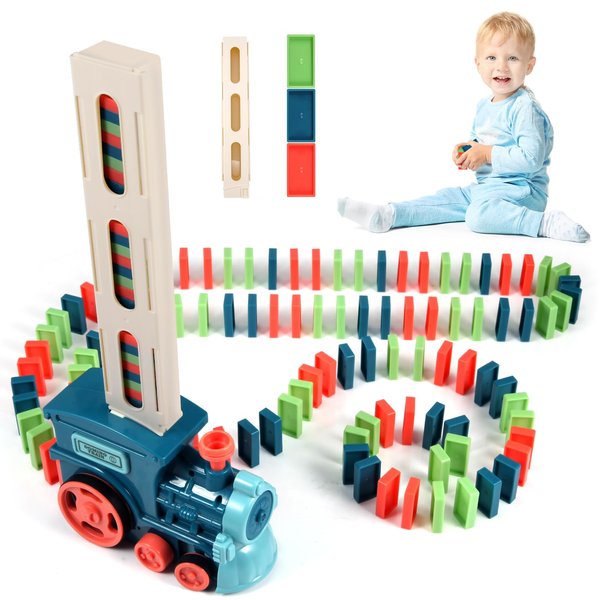 CLAPET Domino Train Sets Toys for Kids Ages 3-8, STEM Building Montessori Toys for 4 5 6 7 Year Old Boys Girls, 120PCS Automatic Dominoes Games Christmas Birthday Gifts for Toddler