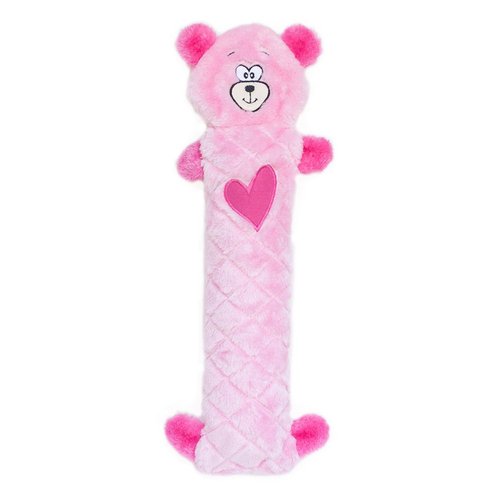 ZippyPaws Jigglerz Plush Dog Toy with Squeaker, Stuffed Toy for Tough Play, Pink Bear