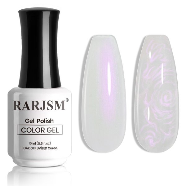 RARJSM Pearl Gel Nail Polish,15ML Clear Pearlescent Gel Polish,Purple Glitter Gel Polish Shimmer Iridescent Mermaid Nail Gel Polish Soak Off LED UV Drawing Swirl Thread Effect for DIY Manicure Use