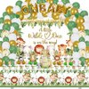 Safari Jungle Baby Shower Decorations, 150 Pcs a Wild One is on the Way Party Supplies Decor for Boy Girl Showers with Banners Cupcakes Wrappers Backdrop Tablecloth Centerpieces