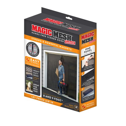 Magic Mesh Garage- Hands Free Magnetic Screen Door, Fits Single Garage Doors- 8 & 9 Foot, Black