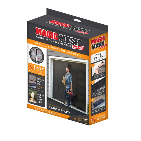 Magic Mesh Garage- Hands Free Magnetic Screen Door, Fits Single Garage Doors- 8 & 9 Foot, Black