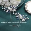Heread Flower Bride Wedding Hair Pins Blue Rhinstones Bridal Hair Accessories Silver Pearl Hair Pieces Leaf Hair Clips for Women and Girls (Pack of 2)