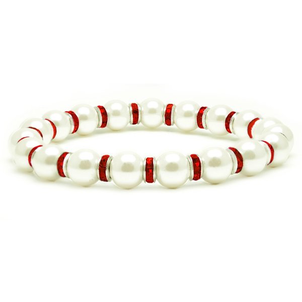 Accents Kingdom Women's Magnetic Bracelet White Tuchi Simulated Pearl Bracelet with Simulated Ruby Crystal, 7.5"