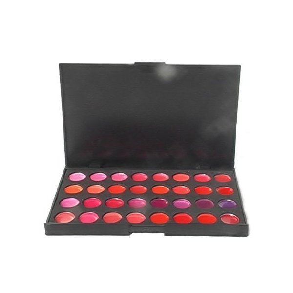 ML Collection 32 Warm Bright Color Lip Gloss Palette + FREE 2 Lip Brushes with cap