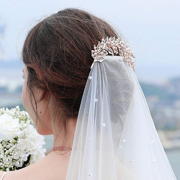 fxmimior Wedding Flower Leaf Silver Gold Hair Comb Bridal Hair Accessories for Bride and Bridesmaids Navy Blue Wedding Hair Piece Women Crystal Hair Clip Hair Jewelry for Wedding,Party and Prom (Rose gold)