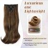 KooKaStyle Clip in Hair Extensions Thick Long Straight Hair Extensions Upgrade Soft Lace Weft Lightweight 7PCS Layered Hair Extensions Medium Brown with Warm Highlights 20Inch for Women