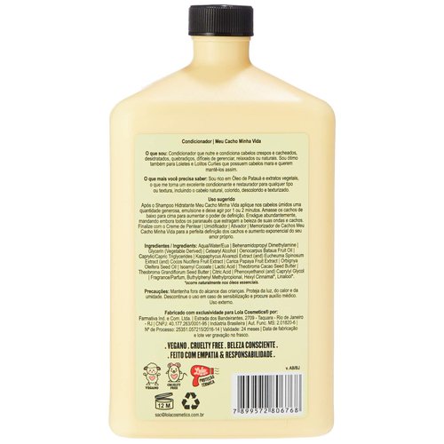 Lola From Rio - Meu Cacho Minha Vida - Hair Conditioner, Nourishes Curly, Frizzy, Dehydrated, Brittle Curly Hair 17.6 Oz