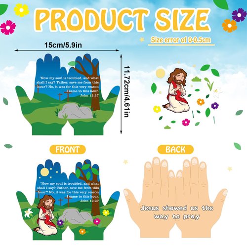 Tellingyou 24 Sets Easter Handprint Craft Kit for Kids Religious Praying Hands Craft Kits Easter Religious Christian Cutouts Crafts for Sunday School Fun Home Class Activities Party Supplies