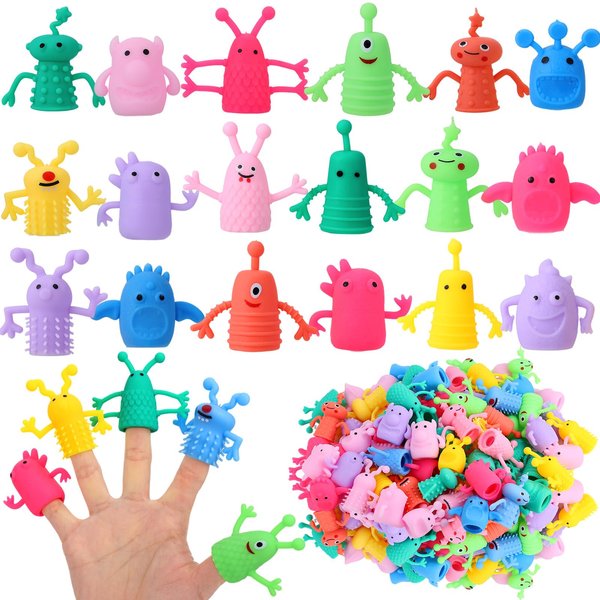 80 PCS Finger Puppets Toys Cute Monster Finger Puppets Soft Rubber Stretchy Fidget Doll Toys for Role Playing Birthday Kids Party Favors, 14 Random Styles