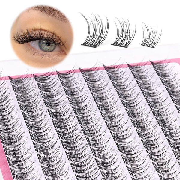 Natural Cluster Lashes Wispy CC Curl 9-11MM Mixed Lengths Eyelash Extension Individual 96 Pcs DIY Lash Extension at Home by Mavphnee