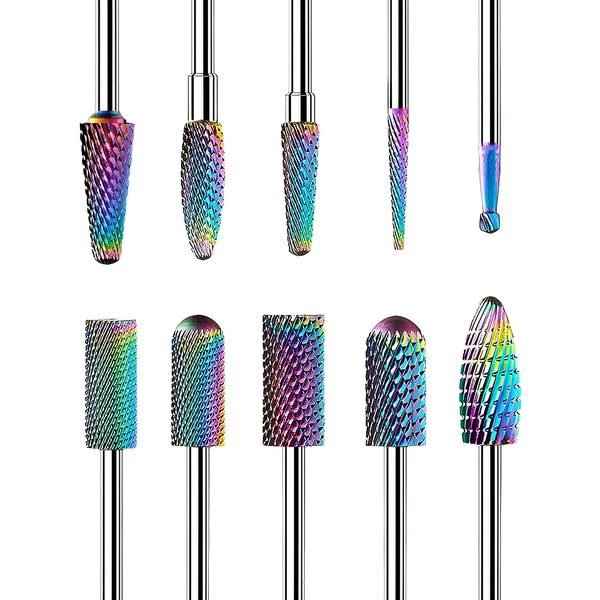 IAGBIBU Nail Drill Bits Set, 10pcs Tungsten Carbide Nail Drill Bits for Acrylic Nails, 3/32 Inch Drill Bits For Electric Nail Drill Machine Nail Drill Remover Gel Polish Poly Nail Gel Nails Cuticles