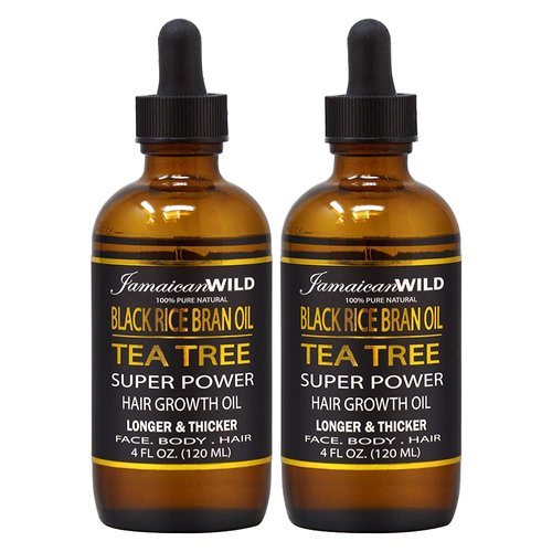 Jamaican Wild Black Rice Bran Oil Tea Tree Super Power Hair Growth Oil 4oz (Pack of 2)