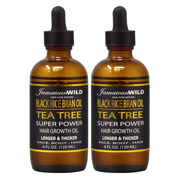 Jamaican Wild Black Rice Bran Oil Tea Tree Super Power Hair Growth Oil 4oz (Pack of 2)