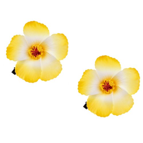 Love Sweety 2pc Hawaiian Plumeria Hair Clips Galsang Flower Barrettes for Beach Party(Yellow)