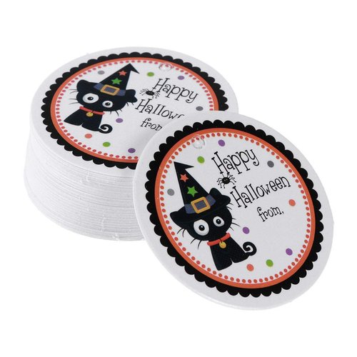 BinaryABC Halloween Party Favor Gift Tags Baking Biscuit Candy Treats Bags Boxes Paper Tags Labels(48-50pcs)