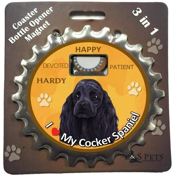 E&S Pets Black Cocker Spaniel Bottle Opener, Coaster and Magnet
