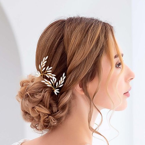 Generic Bridal Wedding Hair Pins for Women Rhinestone Gold Vine Bride Hairpiece Elegant Handmade Gift for Women Girls(2 pcs)