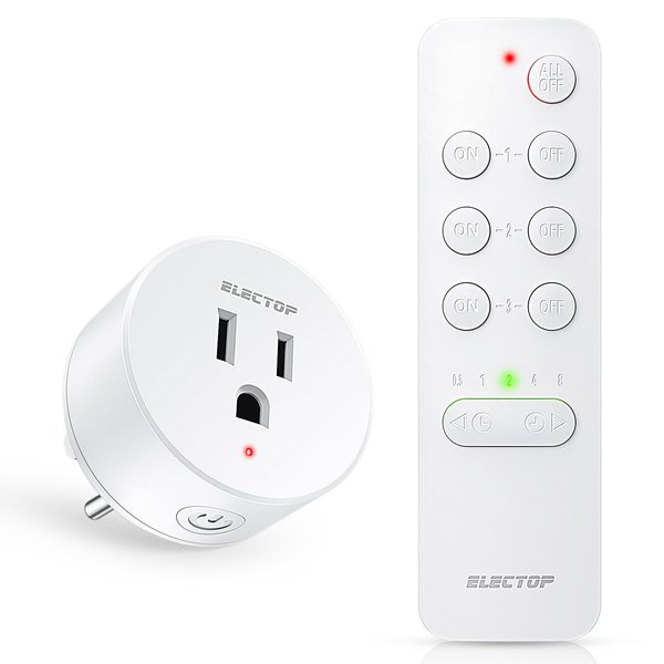 ELECTOP Remote Control Outlet, 15A/1500W Wireless Outlet Power Switch with Countdown Function, No Wire Long Range Electrical Switch Plug On/Off for Lights, Fans, Christmas Lights, Household Appliance